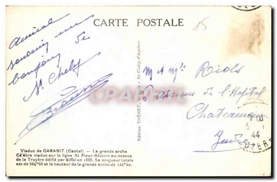 CPA Viaduc de Garabit Cantal Le Grande arche Celebre viaduc sur la ligne St Flour Beziers  — Verso