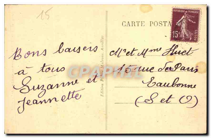 CPA l'Auvergne Vic sur Cere Cascade de la Conche  — Rückseite