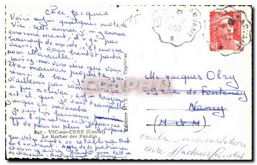 CPA Vic sur le Cere Cantal Le Rocher des Pendus  — Verso