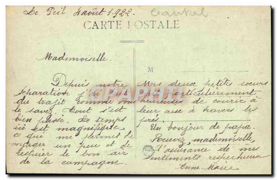 Cantal — Le Sommet du Puy Mary — Plomb du Cantal 1888 — Rückseite