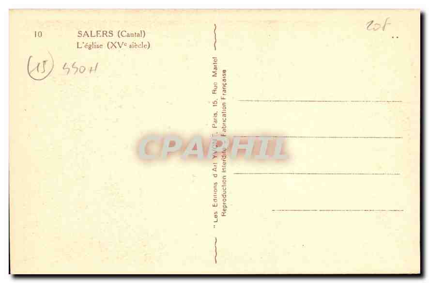 Salers (Cantal) — L'église (XVe siècle) — Les Éditions d'Art XVIII, Paris — Rückseite