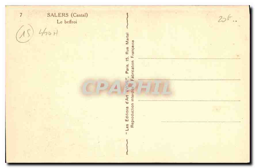 CPA Salers Cantal Le Beffroi  — Verso