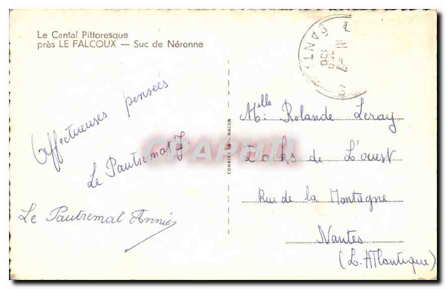 CPA Le Cantal Pittoresque pres le Falcoux Suc de Neronne  — Verso