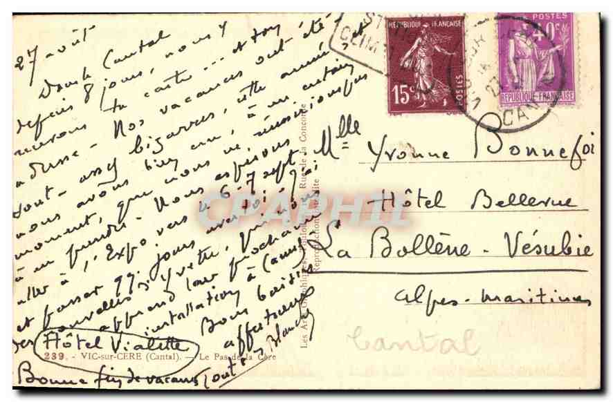 CPA Vic sur Cere Cantal Le Pas de la Cere  — Rückseite