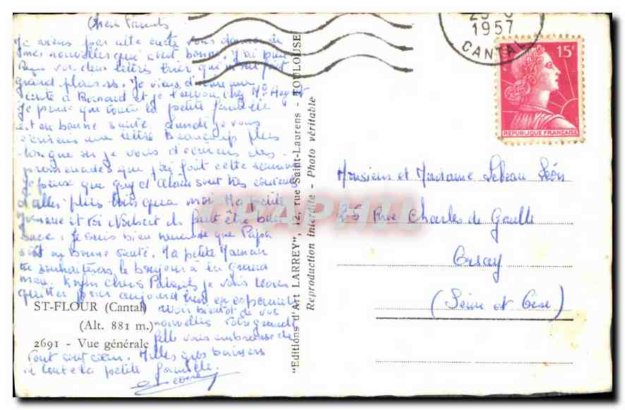 CPA St Flour Cantal Vue generale Vaches — Back