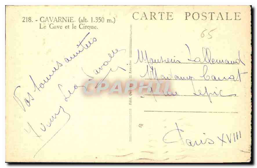 CPA Gavarnie Le Gave et le Cirque  — Back