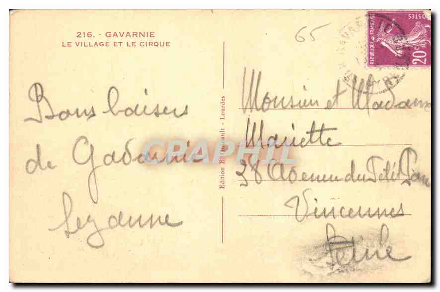 CPA Gavarnie Le Village et le Cirque  — Verso