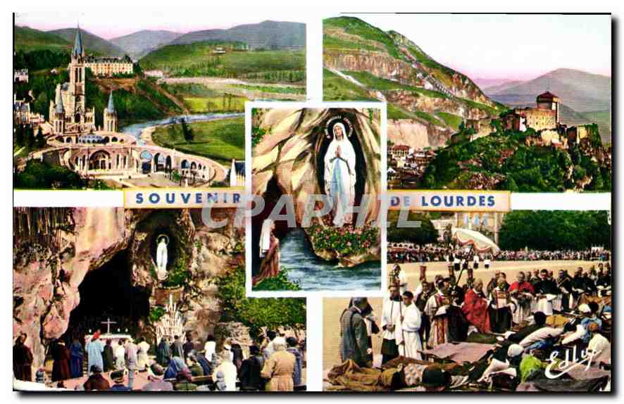 CPA Lourdes La Basilique la Grotte le Chateau Fort la Benediction des Malades et l'Apparition 
