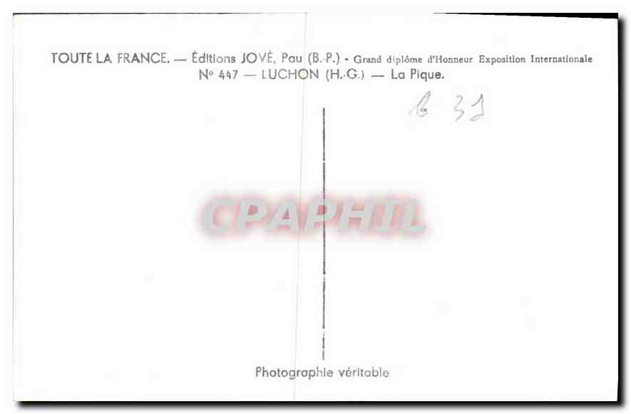 La Pique — Luchon (H.G.) — Éditions Jové, Pau (B.P.) — Verso