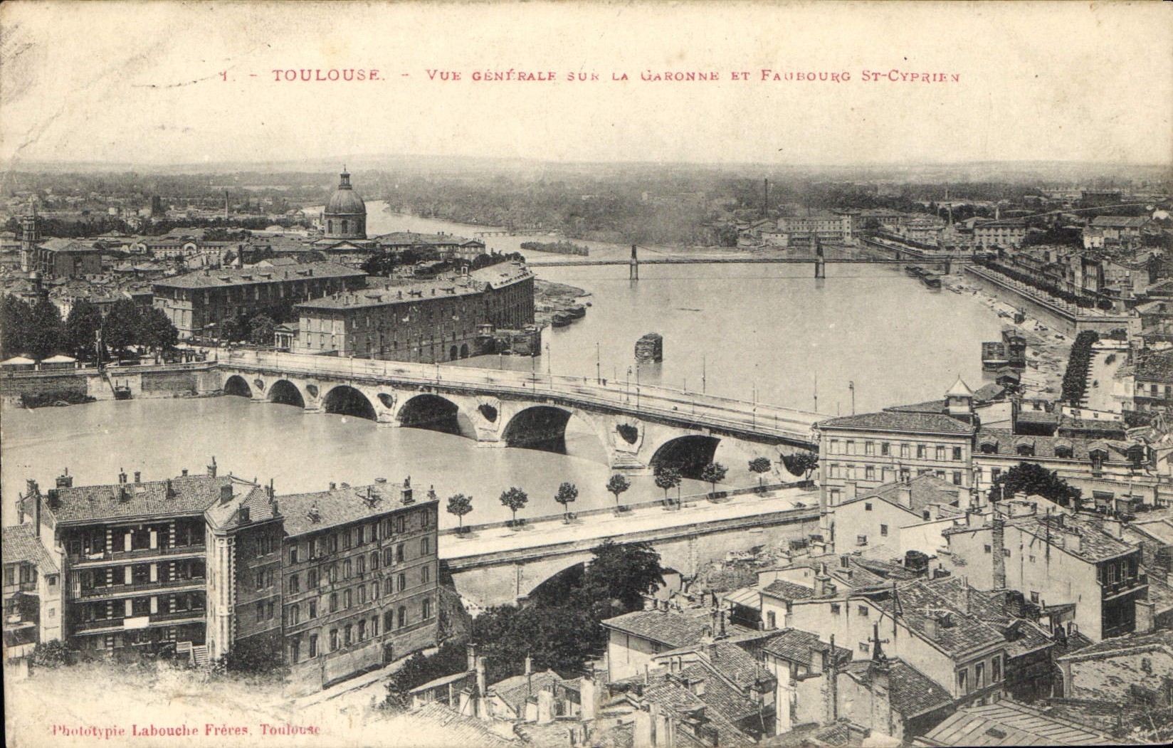 Toulouse — Allgemeiner Blick auf die Garonne und den Faubourg St-Cyprien — Phototypie Labouche Frères, Toulouse