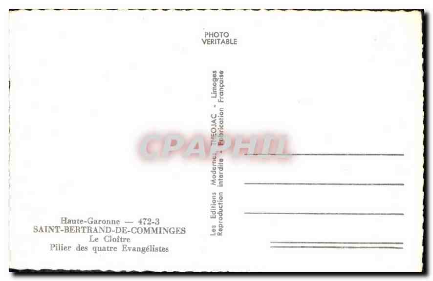 CPA Haute Garonne Saint Bertrand de Comminges Le Cloitre Pilier des quatre Evangelistes  — Rückseite