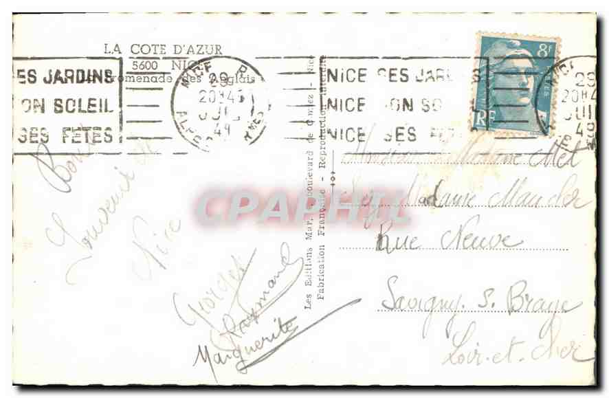 CPA la Cote d'Azur Nice Promenade des Anglais  — Rückseite