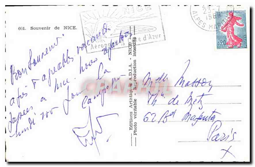 CPA Souvenir de Nice  — Rückseite