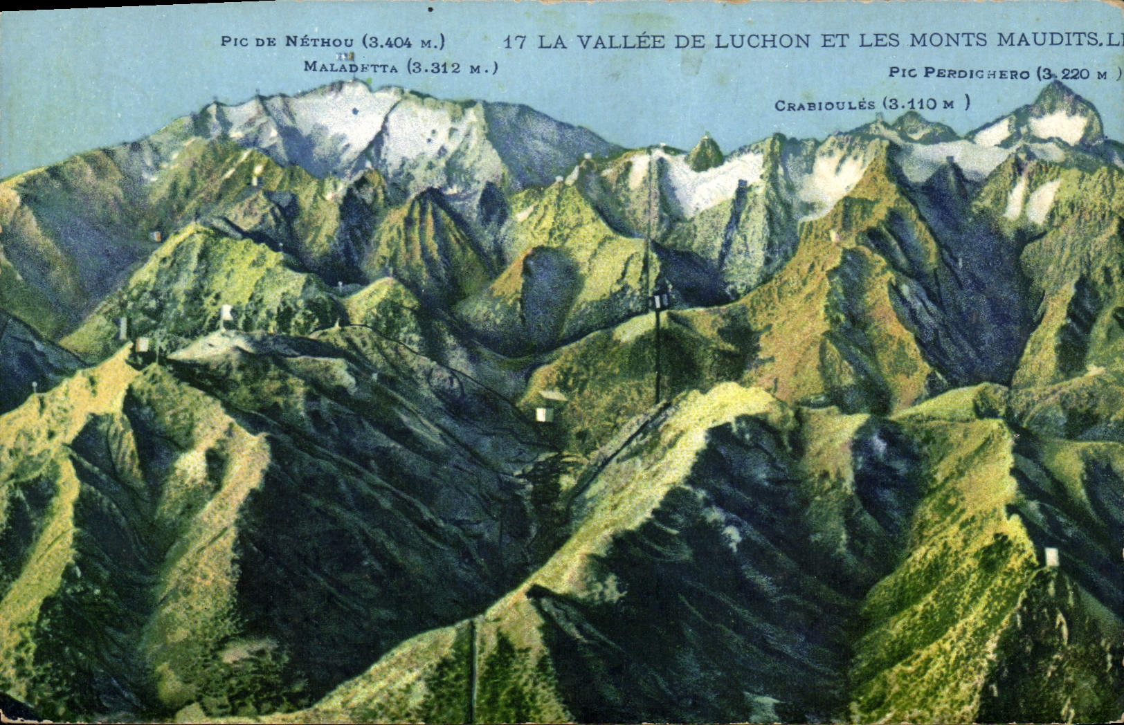 La Vallée de Luchon et les Monts Maudits — vue panoramique des sommets — éditeur L.L. Paris, n° 17