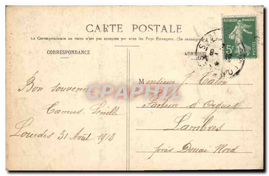 CPA Lourdes Eglise paroissiale Les orgues — Verso