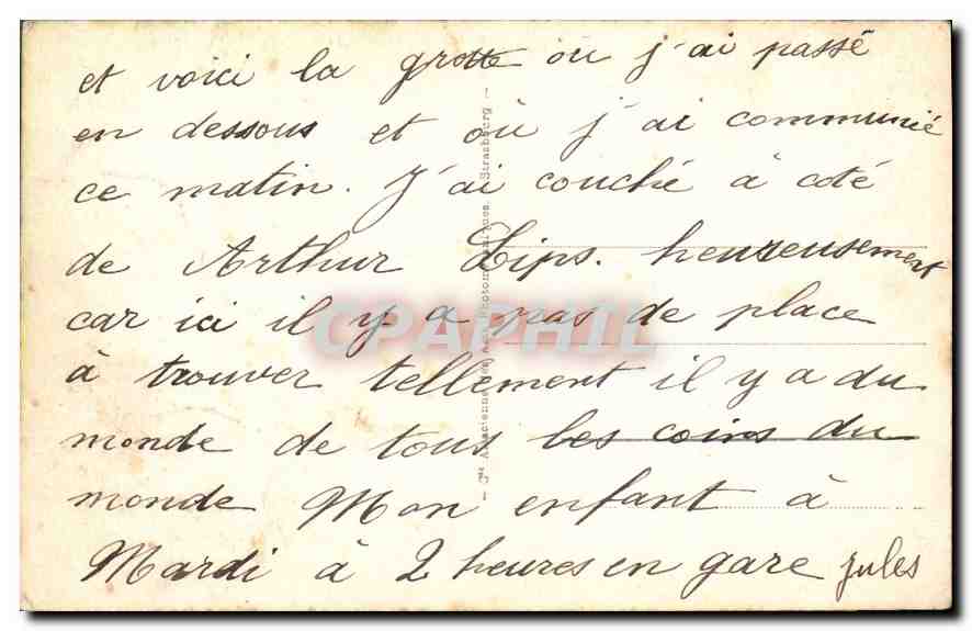 CPA Lourdes la Grotte  — Verso