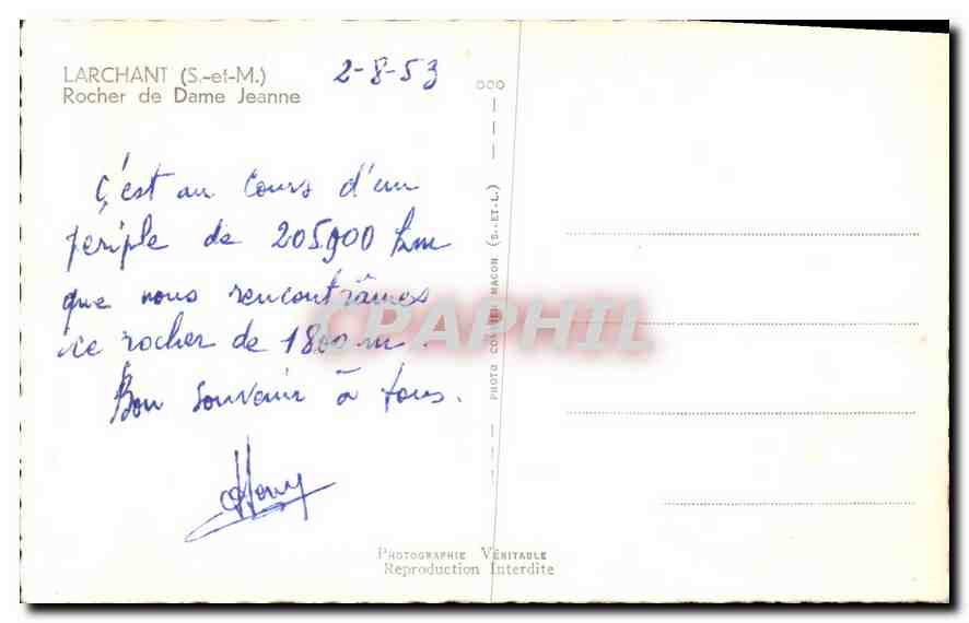CPA Larchant S et M Rocher de Dame Jeanne  — Rückseite