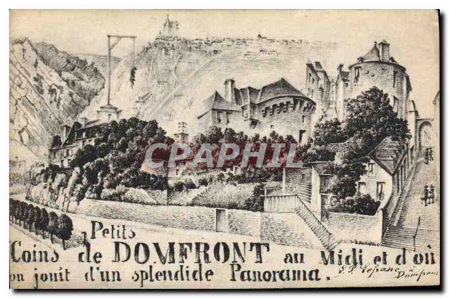 Petits coins de DOMFRONT au Midi et d'où on jouit d'un splendide panorama — Éditeur E. J. Sefranc, Domfront - Recto