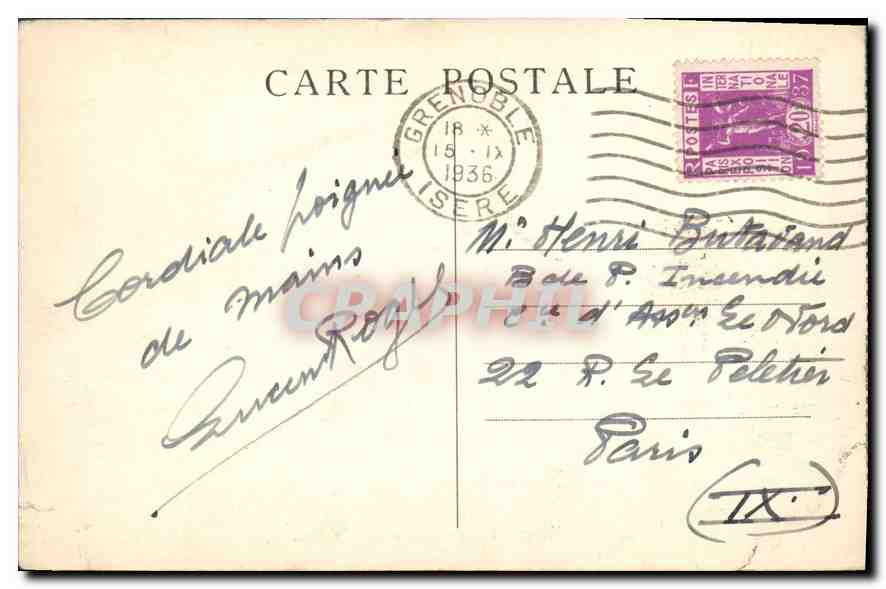 CPA Grenoble Vue generale et la chaine des Alpes  — Rückseite