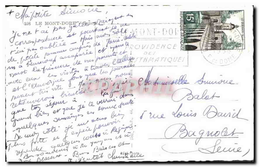CPA Le Mont Dore Sancy  — Verso