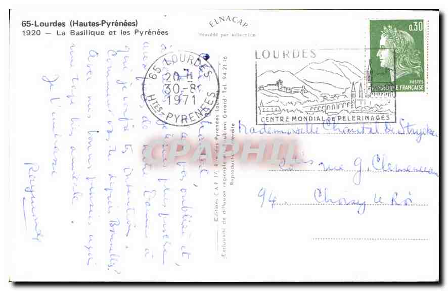 CPA Lourdes Hautes Pyrenees La Basilique et les Pyrenees  — Verso