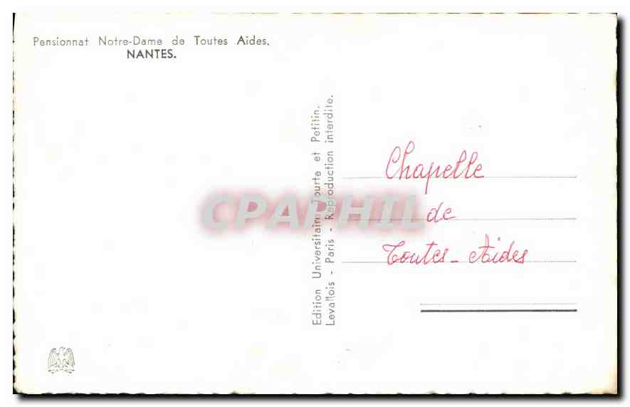 CPA Pensionnat Notre Dame de Toutes Aides Nantes  — Rückseite