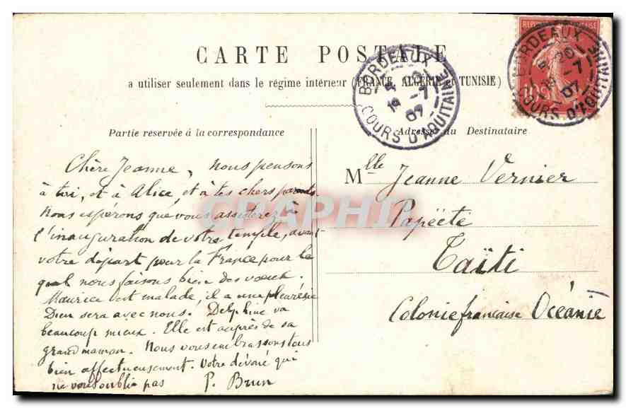 CPA Bordeaux Place de la Comedie Cours du XXX Juillet  — Verso