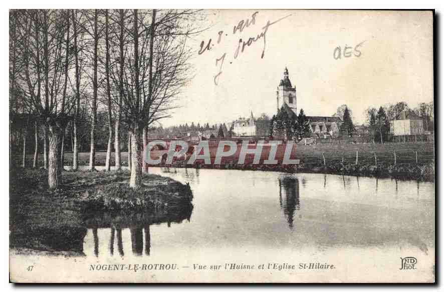 Nogent-le-Rotrou — Vue sur l'Huisne et l'Église St-Hilaire — J. Piot