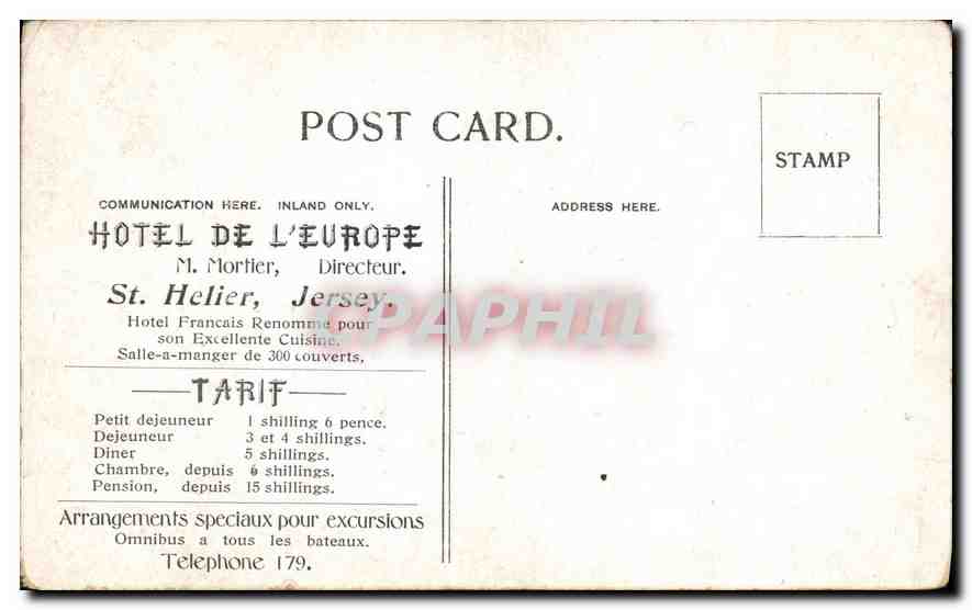 CPA St Helier Jersey Hotel Francais Renomme pour son Excellente Cuisine  — Rückseite