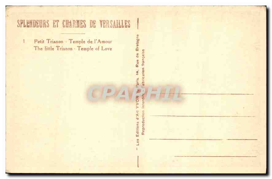 CPA Versailles Petit Trianon Temple de l'Amour  — Verso