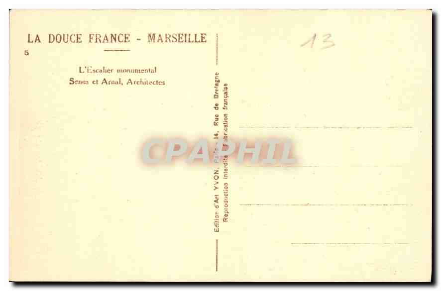CPA Marseille L'Escalier monumental Senes et Arnal Architectes  — Verso