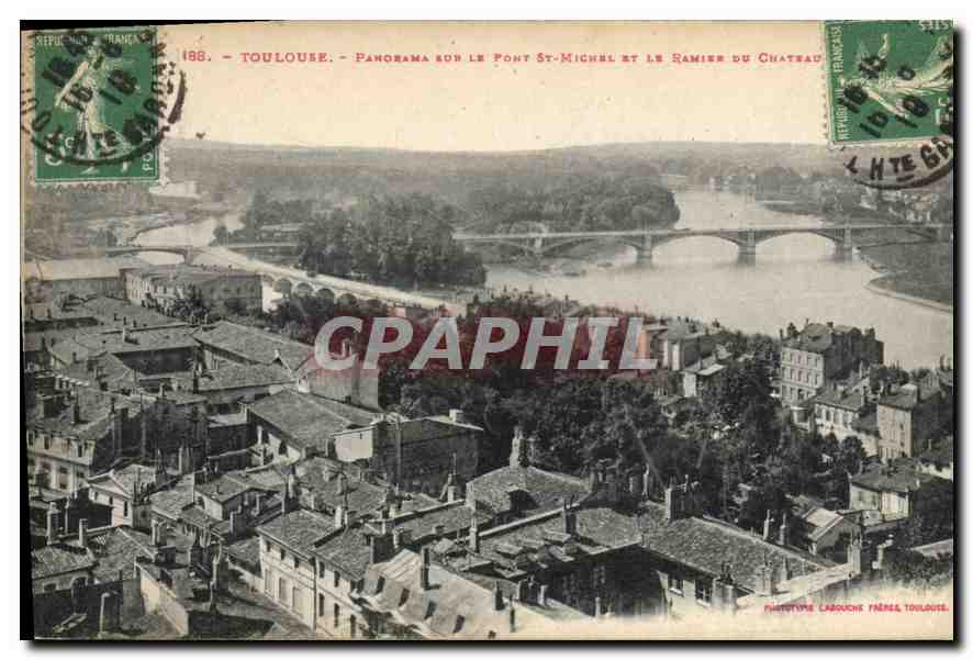 CPA Toulouse Panorama sur le Pont St Michel et le Ramier du Chateau 