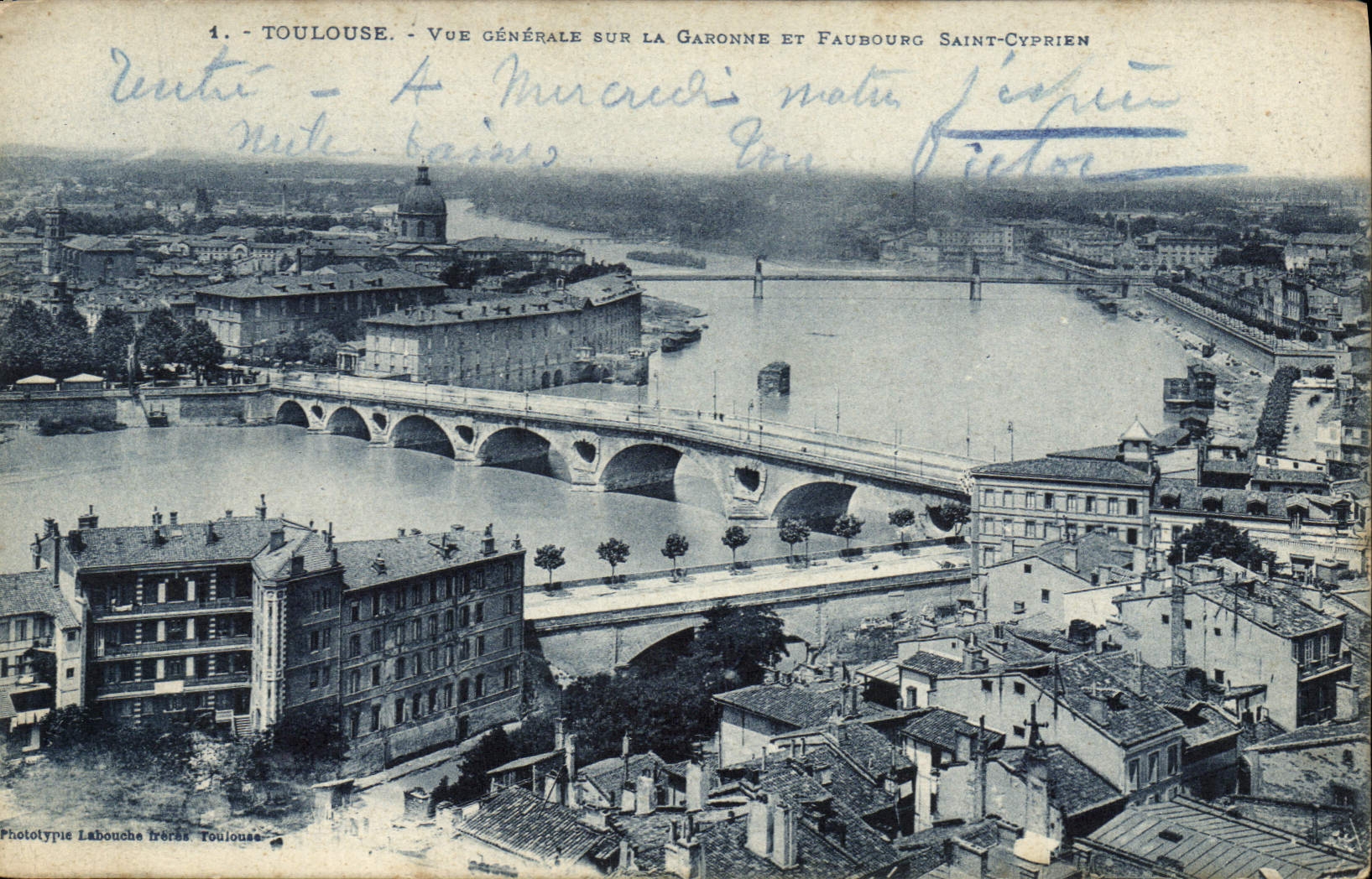 Toulouse — Allgemeiner Blick auf die Garonne und das Viertel Saint-Cyprien — Phototypie Labouche frères Toulouse