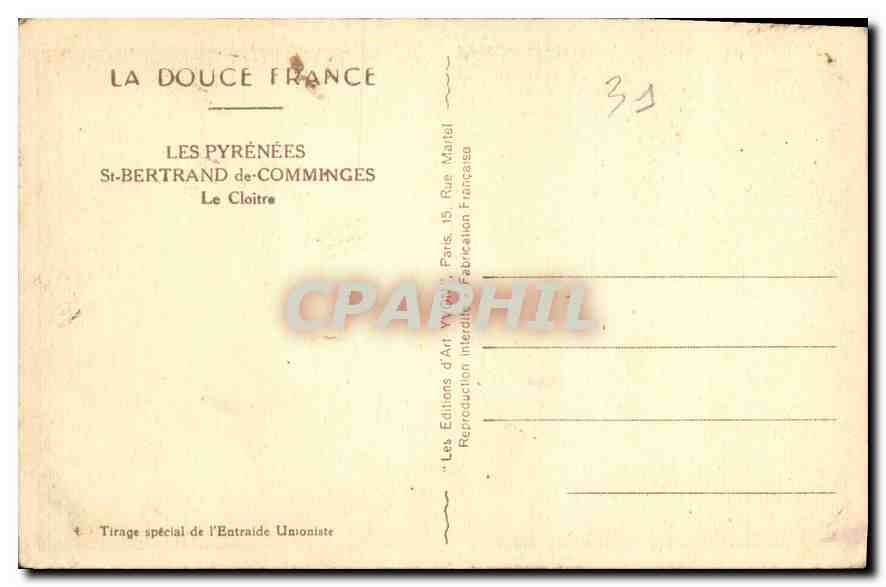 CPA Les Pyrenees St Bertrand de Comminges Le Cloitre  — Rückseite