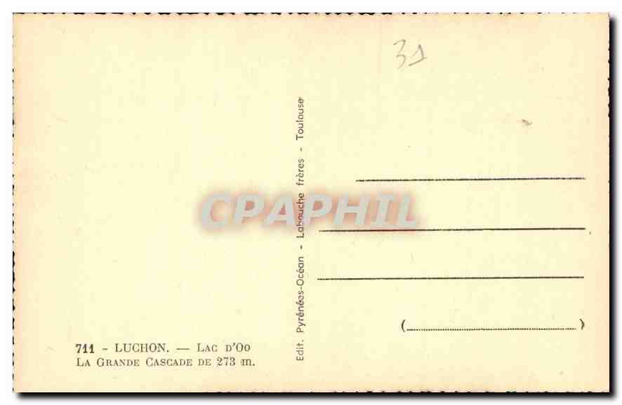 CPA Luchon Lac d'Oo La Grande Cascade  — Rückseite