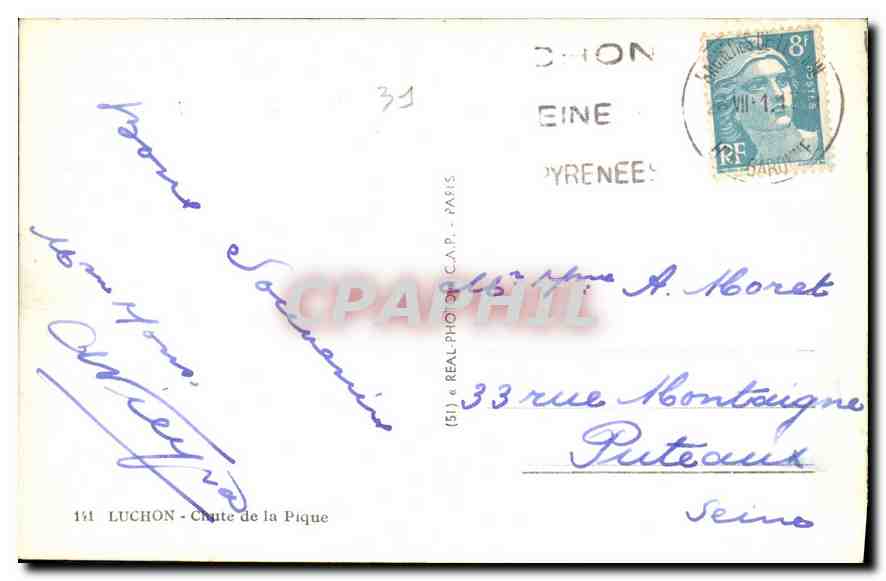 Chute de la Pique — Luchon — éditeur C.P.A.P. n°141 — Reverso