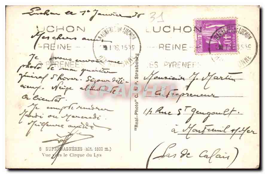 CPA Luchon Superbagneres Vue vers le Cirque du Lys  — Rückseite
