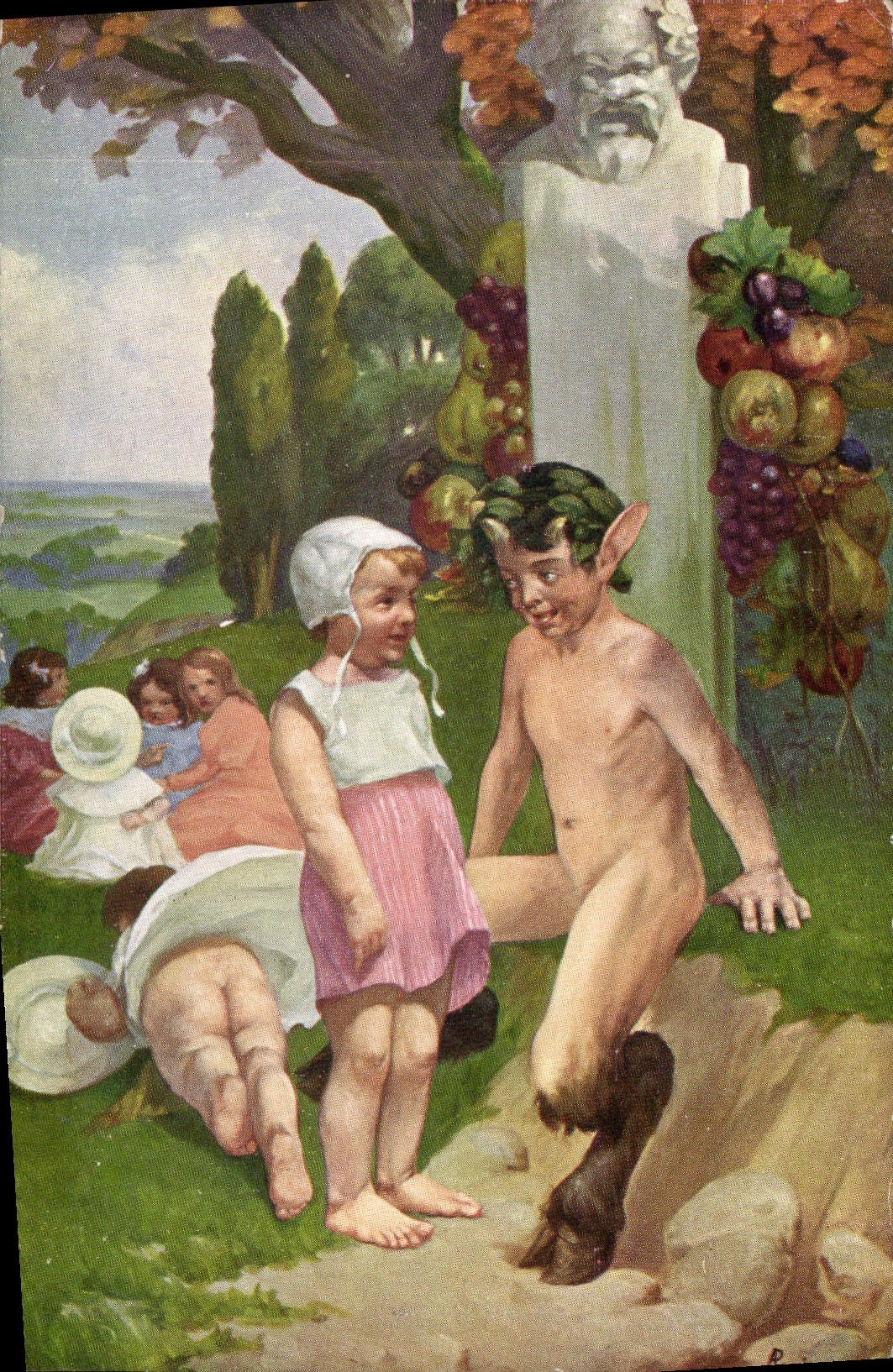 Kinder und Zwerg — ländliche Szene — A. P. LUPIAC, Salon de Paris N° 80