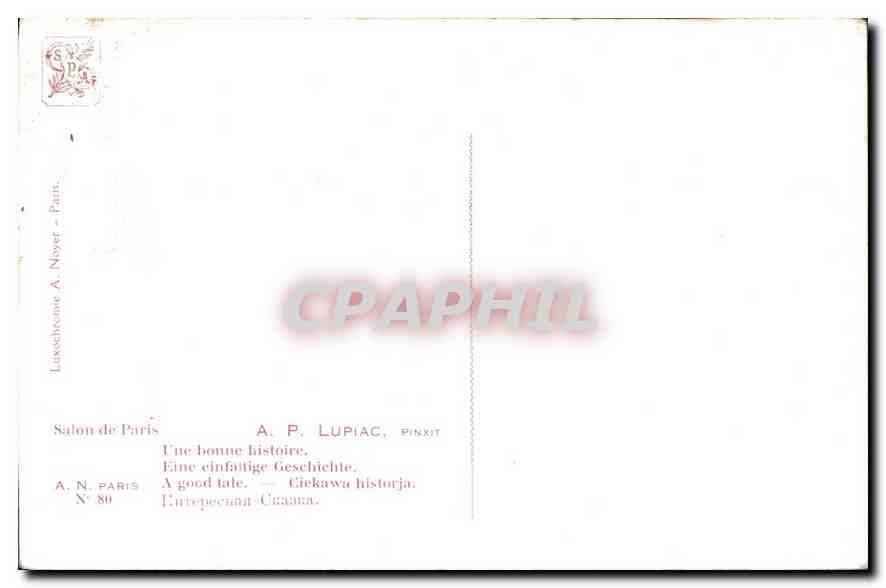 Kinder und Zwerg — ländliche Szene — A. P. LUPIAC, Salon de Paris N° 80 — Rückseite