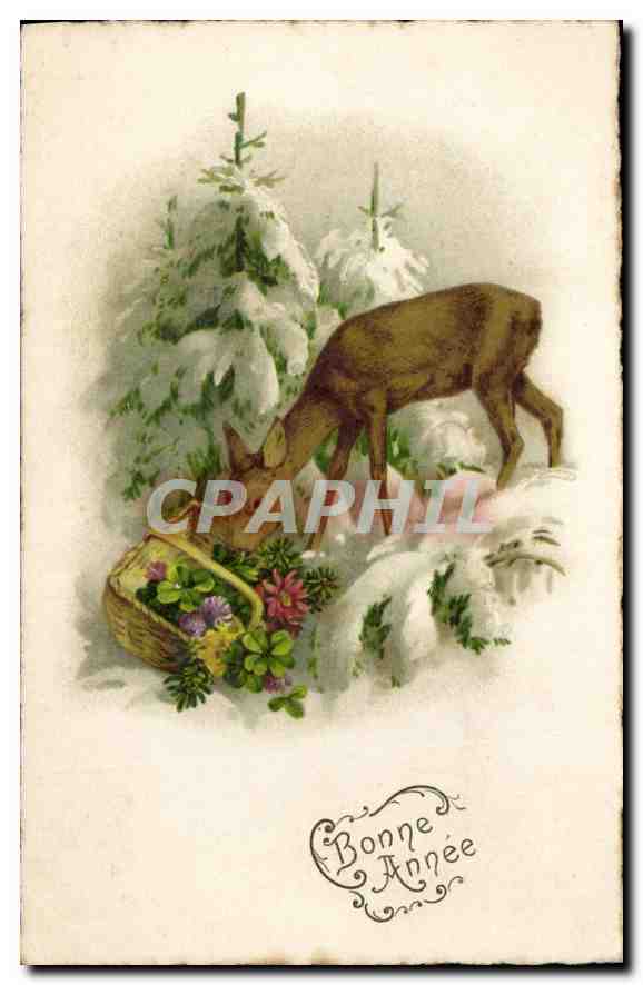 CPA Bonne Annee Biche Fleurs