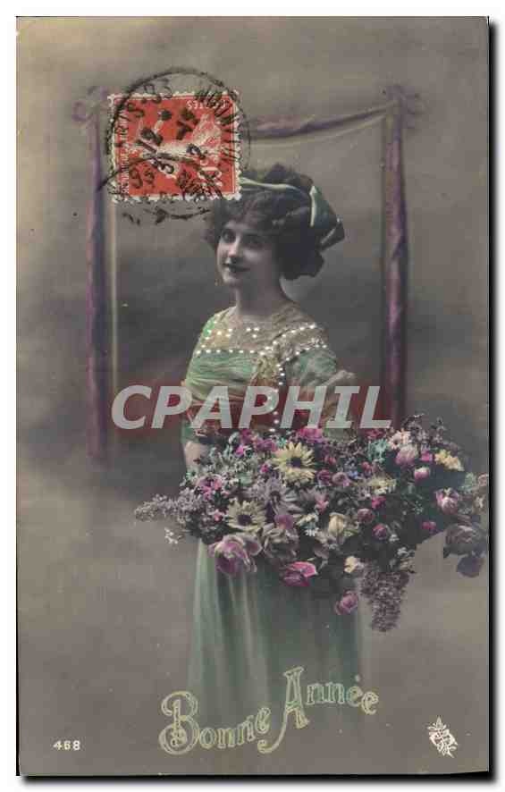 CPA Bonne Annee Femme Fleurs
