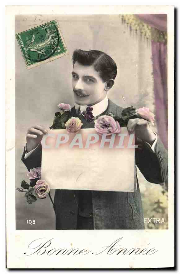 CPA Bonne Annee Homme Fleurs