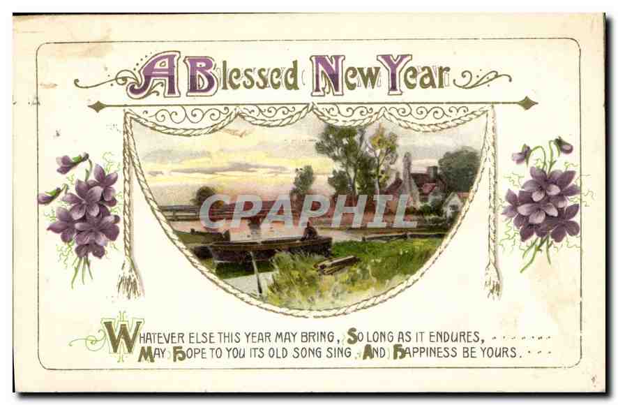 CPA A Blessed New Year Fleurs