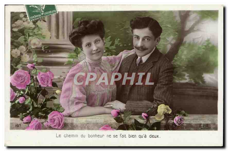 CPA Le chemin du bonheur ne sa fait bien qu a deux Femme