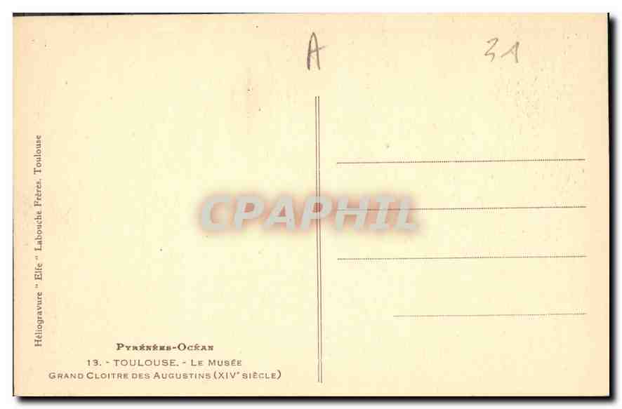 Grand Cloître des Augustins — Toulouse — XVe siècle — Héliogravure 'Elfe' n°13 — Rückseite