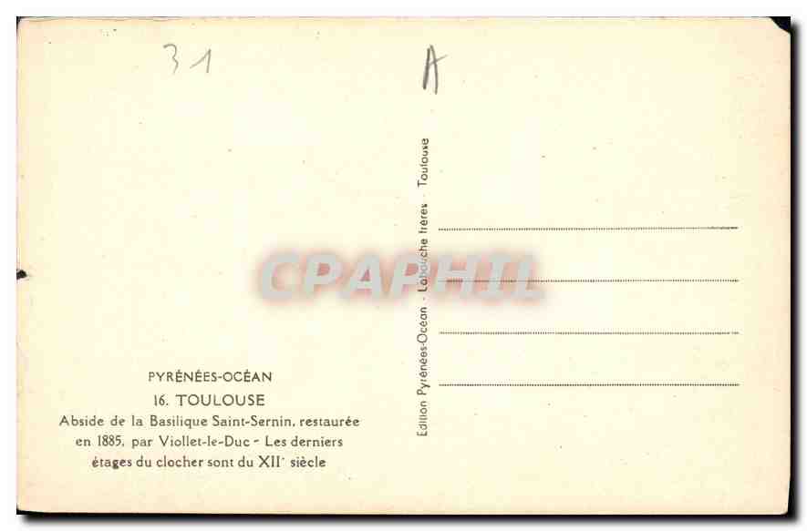 Abside de la Basilique Saint-Sernin — Toulouse — Édition Pyrénées-Océan — Verso
