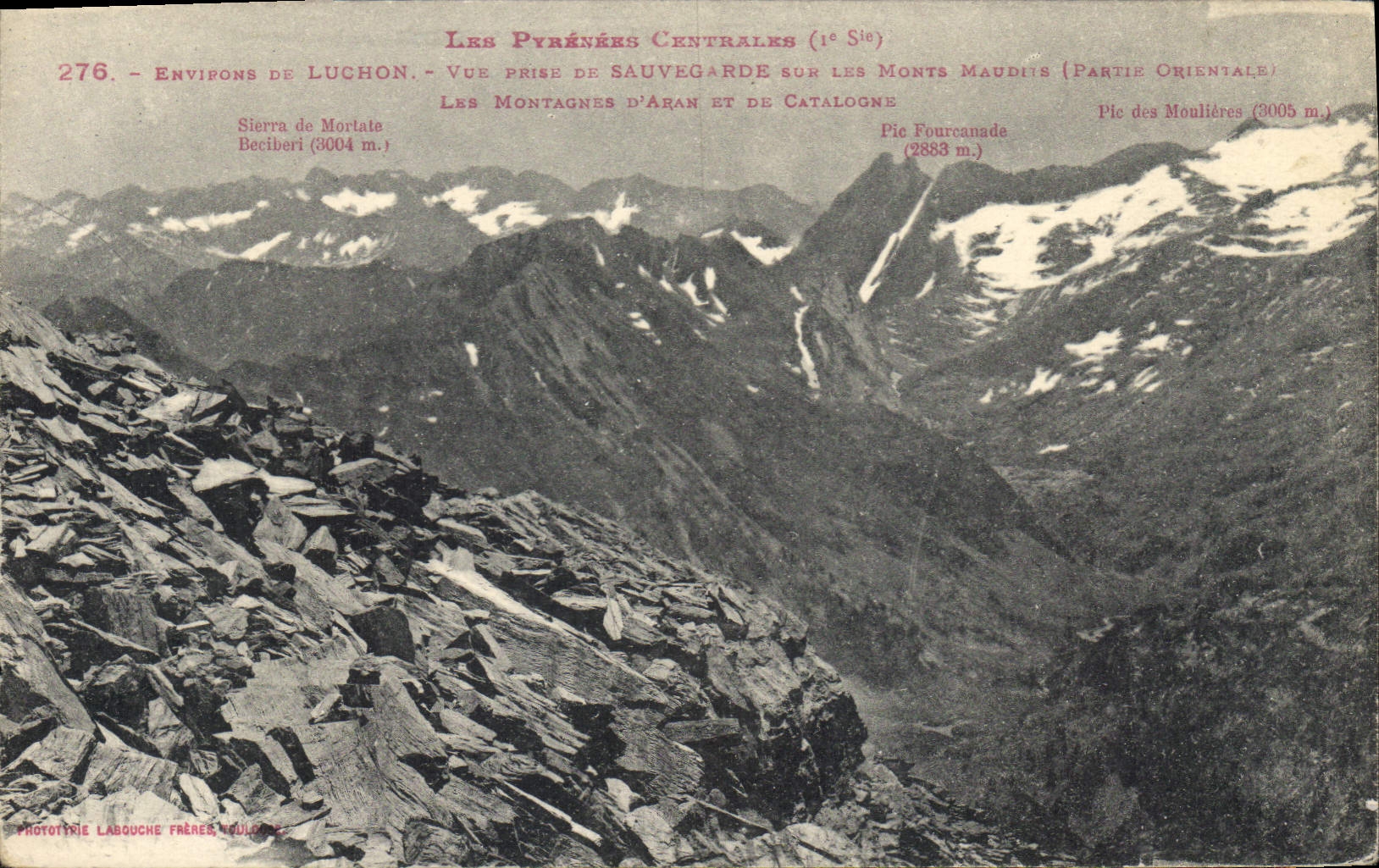 Environs de Luchon — Vue prise de Sauvegarde sur les Monts Maudits (Partie Orientale) — Phototypie Labouche Frères, N° 276