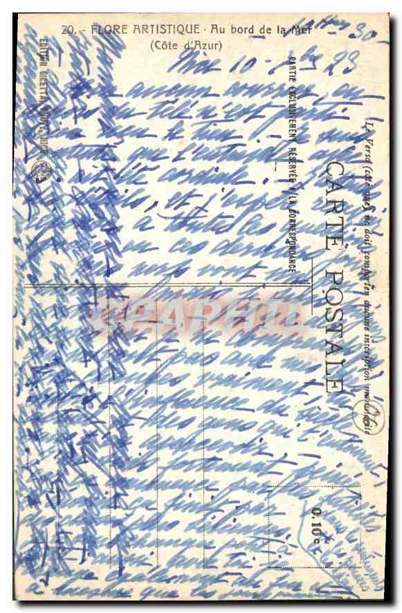 CPA Flore Artistique Au bord de la Met Cote d'Azur  — Verso