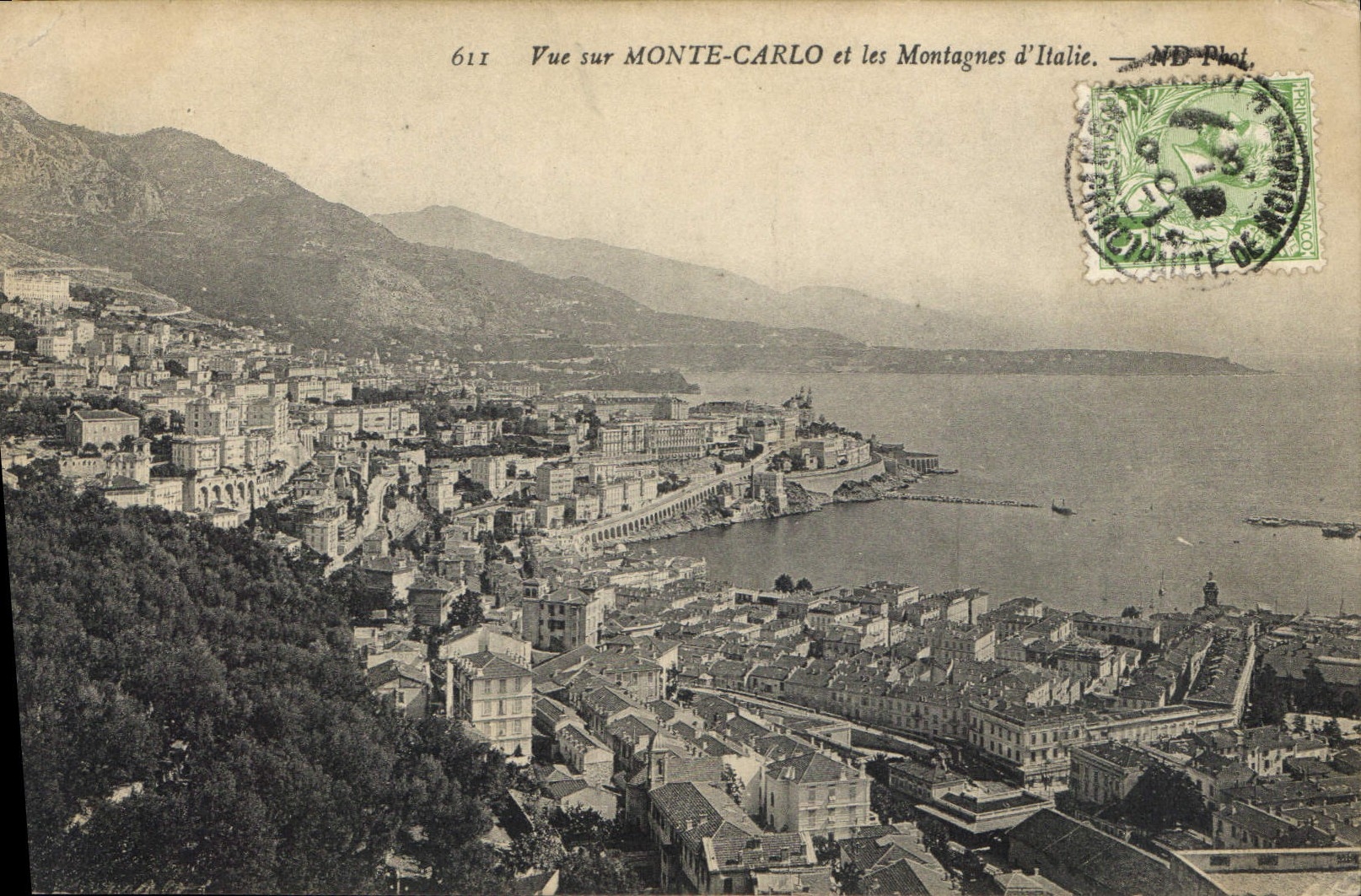 Vue sur MONTE-CARLO et les Montagnes d'Italie — ND Phot, n° 611