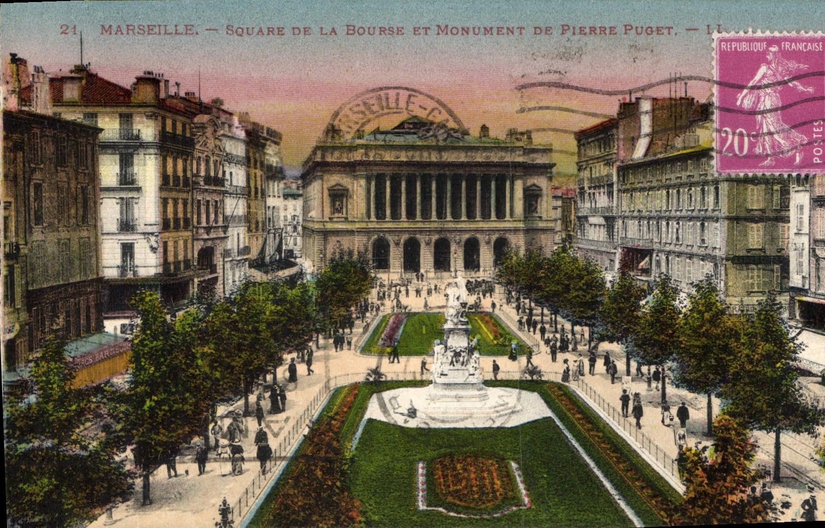CPA Marseille Square de la Bourse et Monument de Pierre Puget 